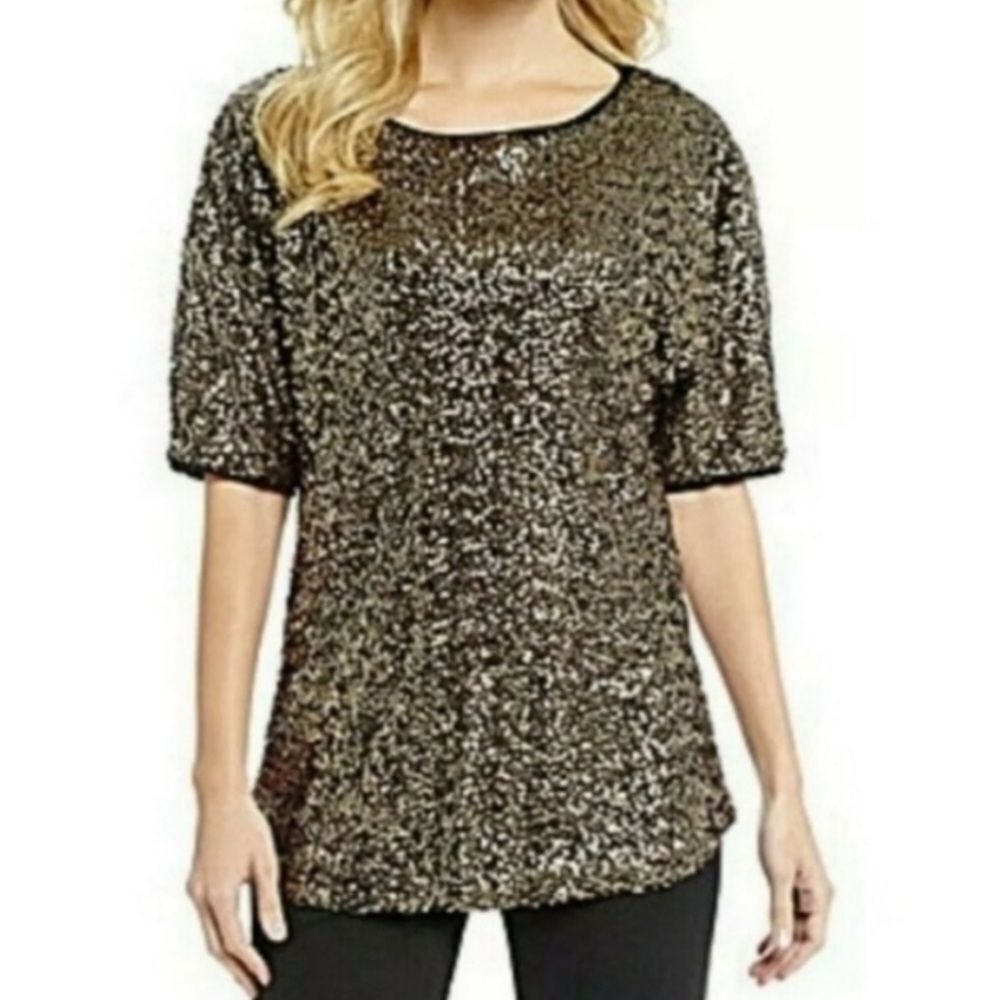 Gibson Latimer Gold Sequin Short-Sleeve Tee